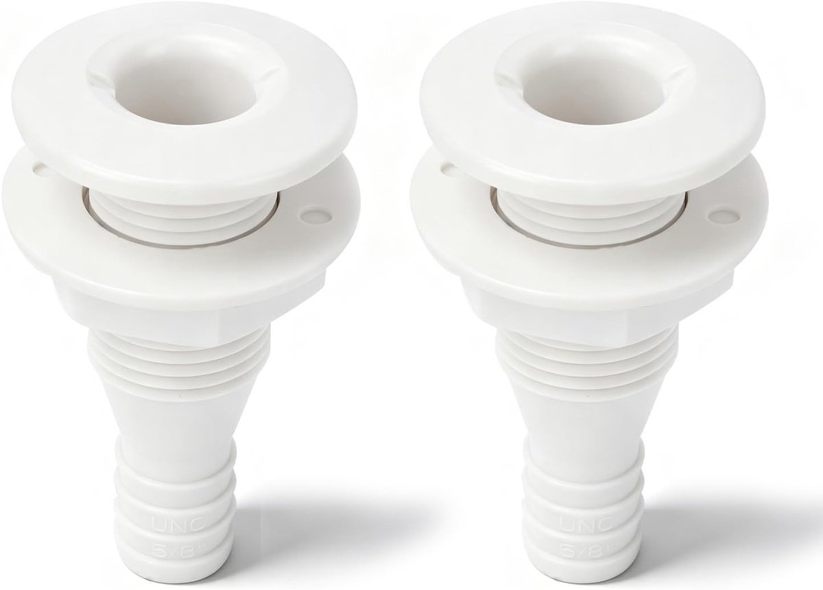 Pack van 2 Universele Boorddoorvoeren met Schroefverbinding en Moer, 5/8 inch, 73 mm, ABS Kunststof, Luchtventilator en Afvoerverbinding voor Botens en Jachten
