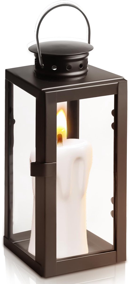 Zwarte lantaarns voor buiten, kaarsenhouder 24 cm, lantaarn van glas en metaal, ideaal als outdoor theelichthouder - ShopVlot