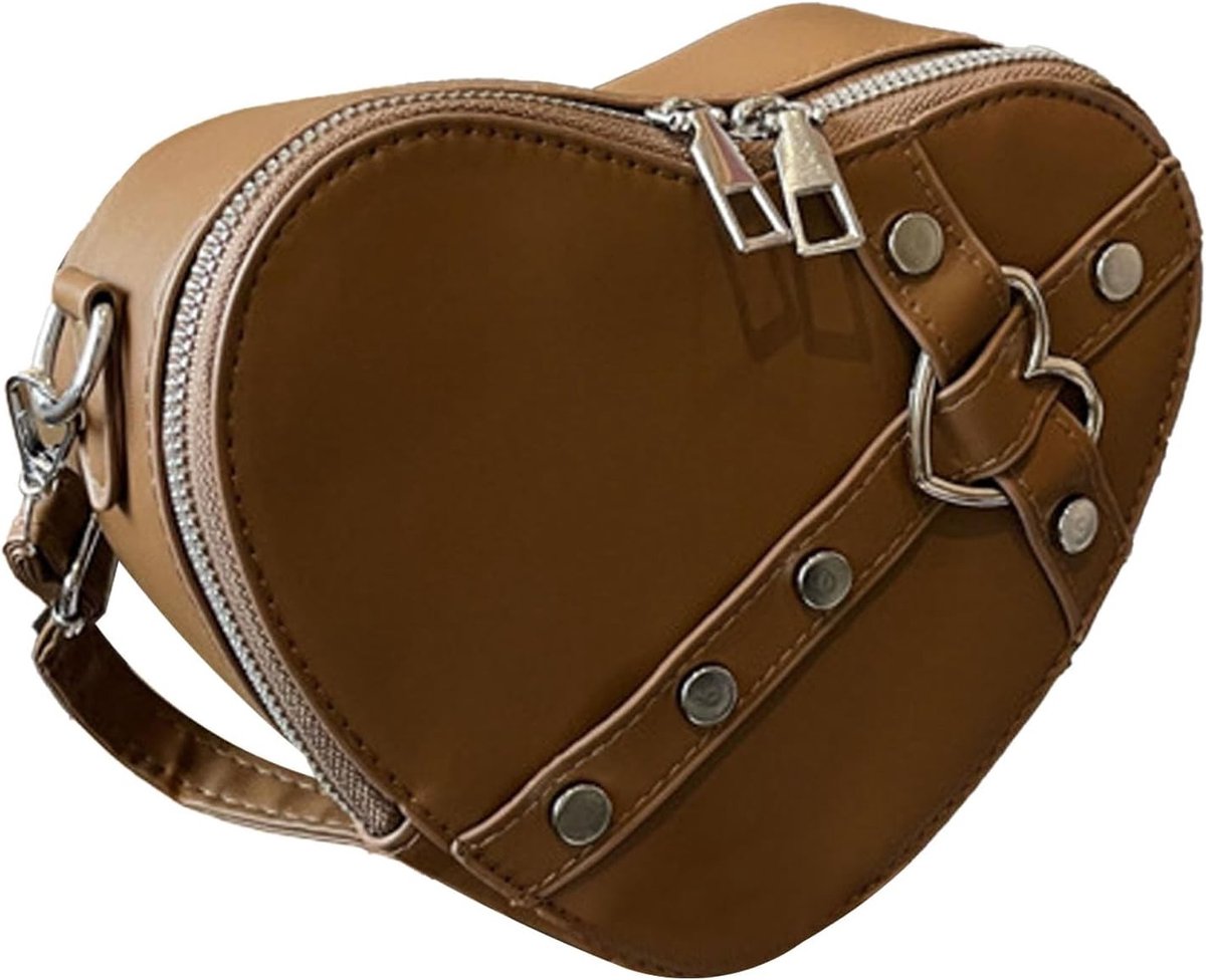 Handtas in hartvorm met klinknagels, schoudertas van PU, trendy en draagbare tas voor dames, perfect voor dagelijks gebruik en uitgaan
