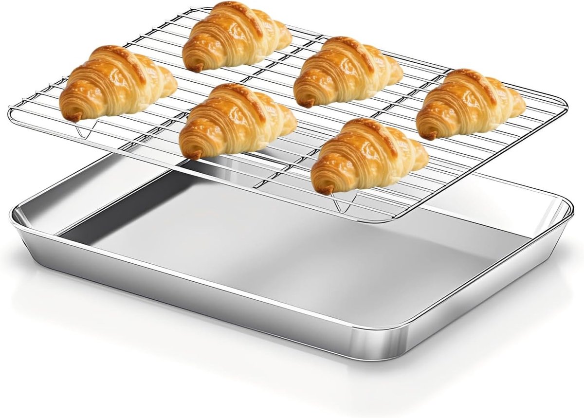 Baking Tray en Koelrooster van RVS, 40.5 x 30.5 x 2.8 cm, Ideaal voor Bakken, Roosteren en Koelen, Vaatwasserbestendig en Duurzaam