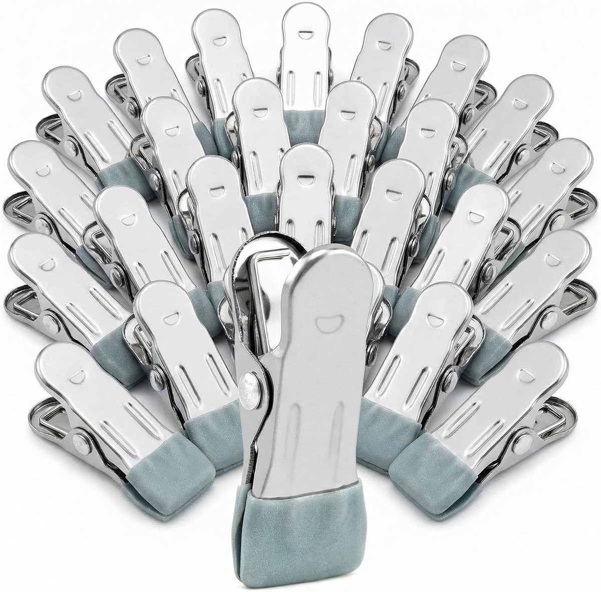 30 Stuks RVS Kledingknijpers - Antislip Clips voor Sokken, Handdoeken en Voedselafsluiters (Grijs)