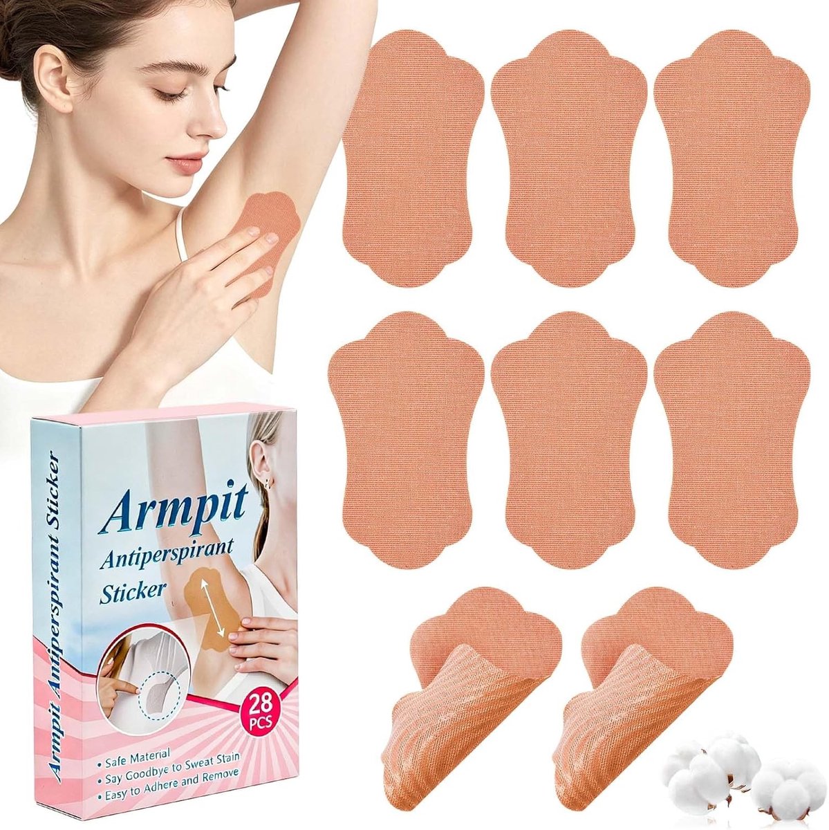 28 Stuks Onderarm Zweetkussens, Zelfklevende Katoenen Pads voor Zweetbescherming, Onzichtbare Antizweet Kussens voor Mannen en Vrouwen, Geurvrij en Comfortabel