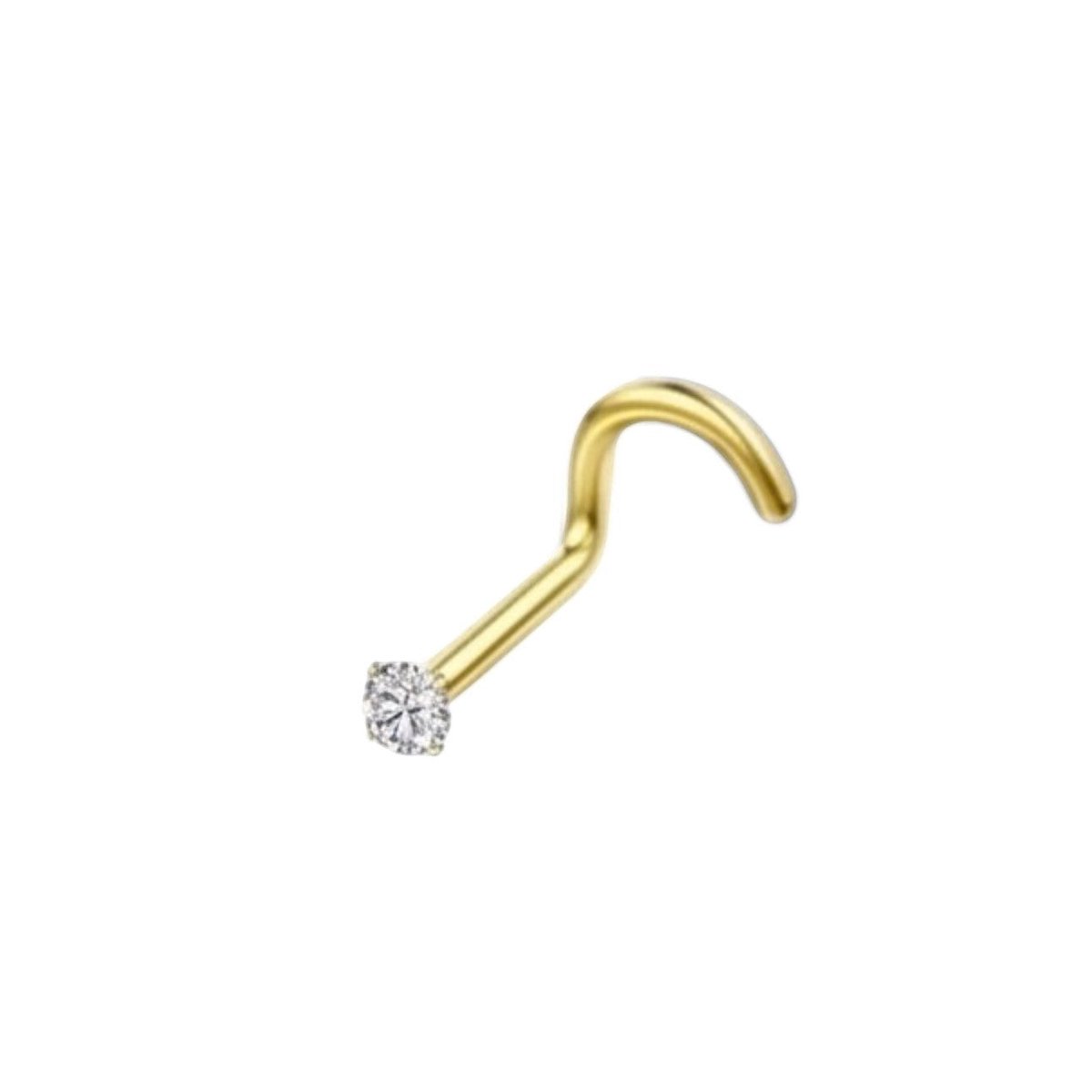 Goudkleurige Neuspiercing Transparante Zirkonia – S-Staafje - 2mm