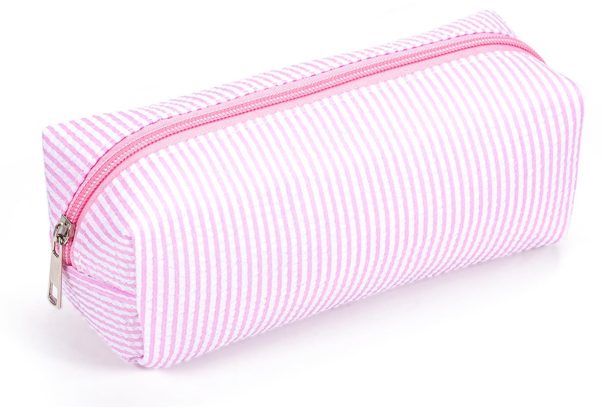 Leuke Potlood Case Meisjes School Katoen Potlood Gevallen Gestreepte Make Up Organiseren, roze, Schattig etui