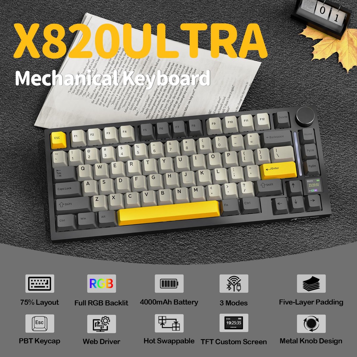 Mechanisch Toetsenbord 75% ANSI-indeling - TFT-scherm - Hot-swap - Ideaal voor PC en Mac - ShopVlot