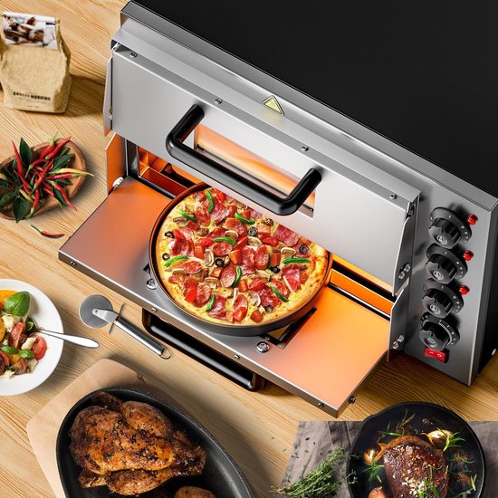 Elektrische Pizzaoven met 2 Niveaus - 3000W - Inclusief 2 Cordieriet Pizzastenen - Dubbele Bakoven met Kijkvensters - Voor Pizza en Brood — afbeelding 5
