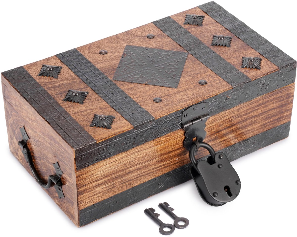 Sieradendoos Houten Piraten Schatkist 11x6 Inch - Vintage Design - Multifunctionele Organizer - Perfect voor Sieraden - ShopVlot