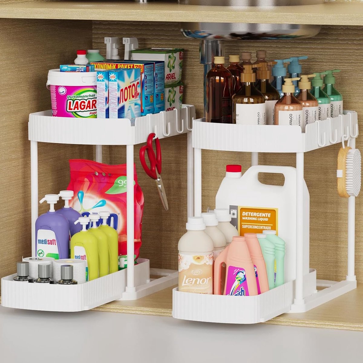 Opbergruimte onder de gootsteen - 2 niveaus - wit - multifunctionele plankorganizer voor badkamer en keuken - ShopVlot