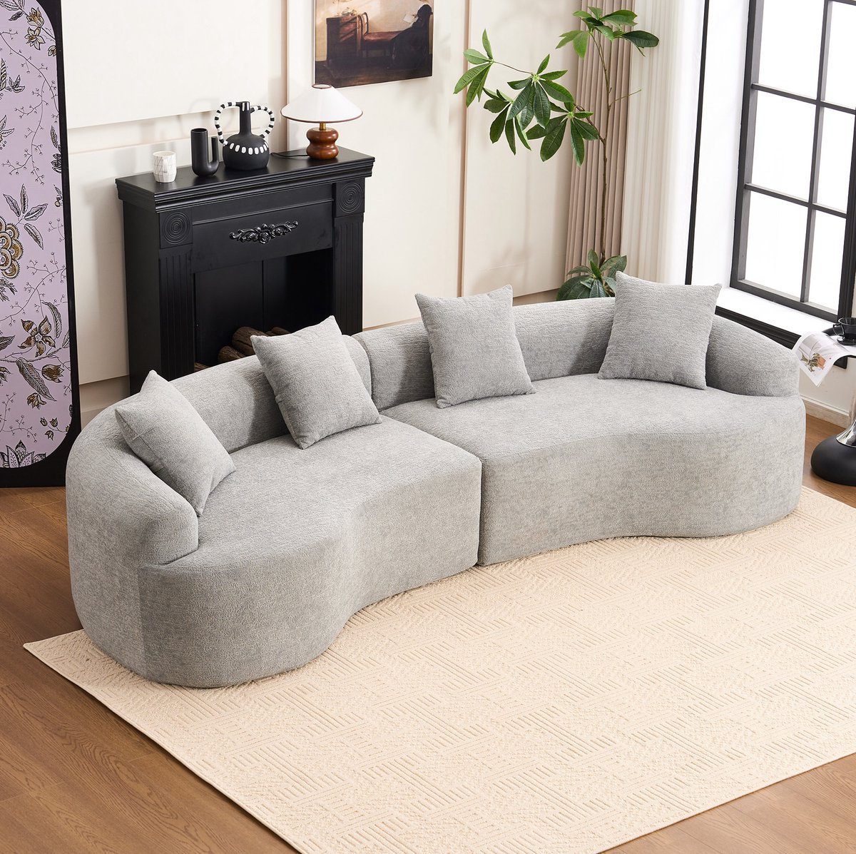 DESMIU Bank - 4-Zits Gebogen Modulaire Bank - Comfortabel En Ruimtebesparend - Voor Woonkamer En Appartement - Stof - Grijs