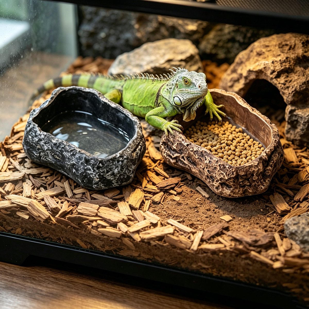 2 stuks Waterbak voor reptielen – Waterreservoir – Voerbak voor reptielen – Waterbakje –70ml - Kleine voerbak – Geschikt voor hagedissen, schildpadden, slangen en amfibieën – Zwart, bruin