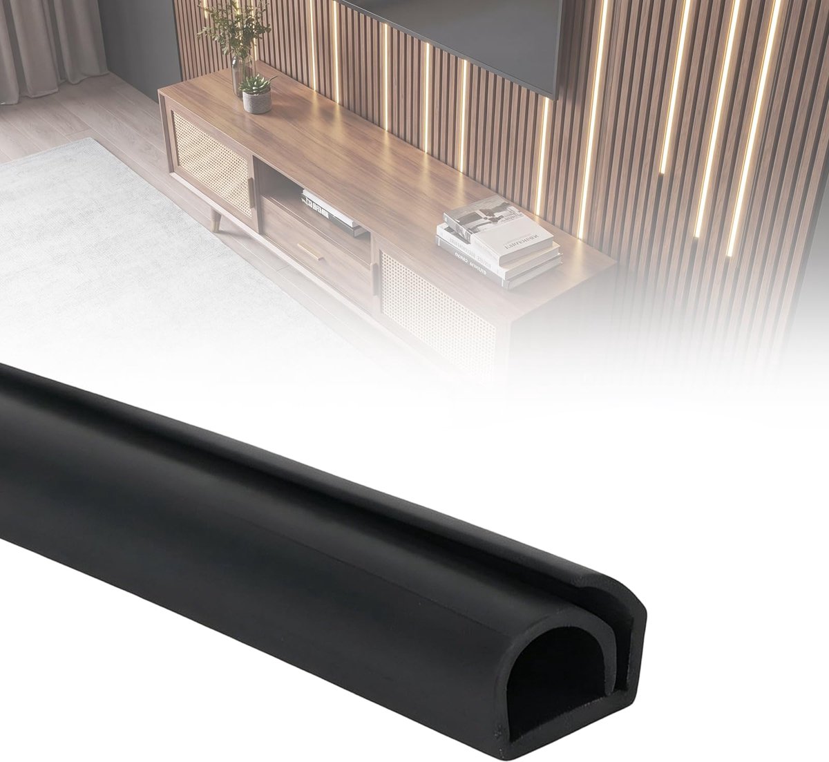 Kabelgoot 3 m - 12 mm x 12 mm - zwart - flexibele kabelafdekking voor kabelmanagement - ShopVlot