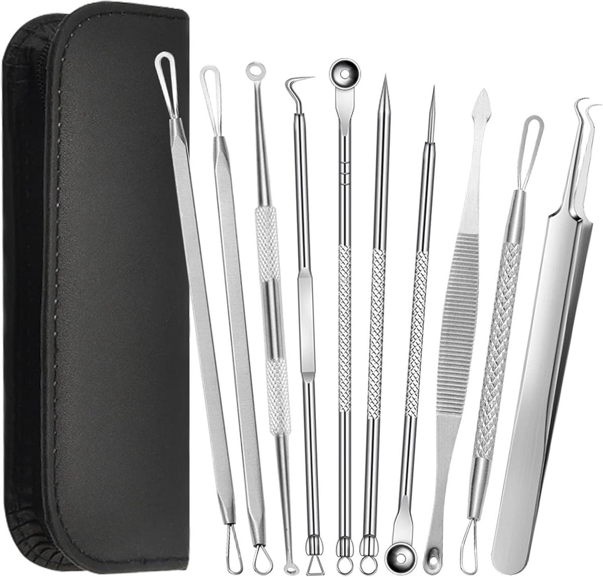 Mee-eterverwijderaar Set - Huidverzorging Tools - Gezichtsreiniging - Roestvrij Staal - 10 Delig - Zilver