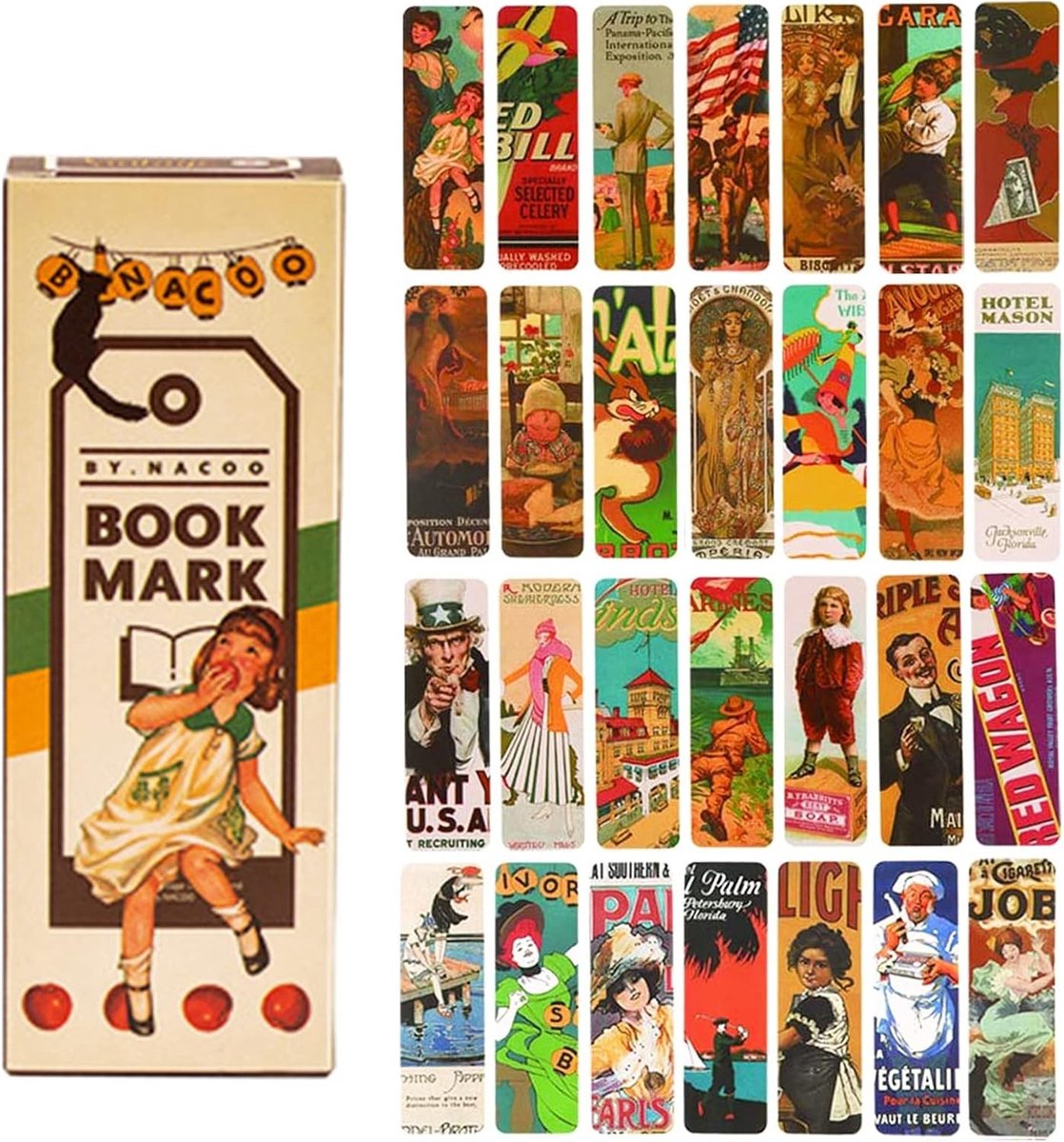 Exquise Vintage Boekenleggers Set van 28 Vellen voor Lezers, Studenten en Geschenkideeën voor Jong en Oud