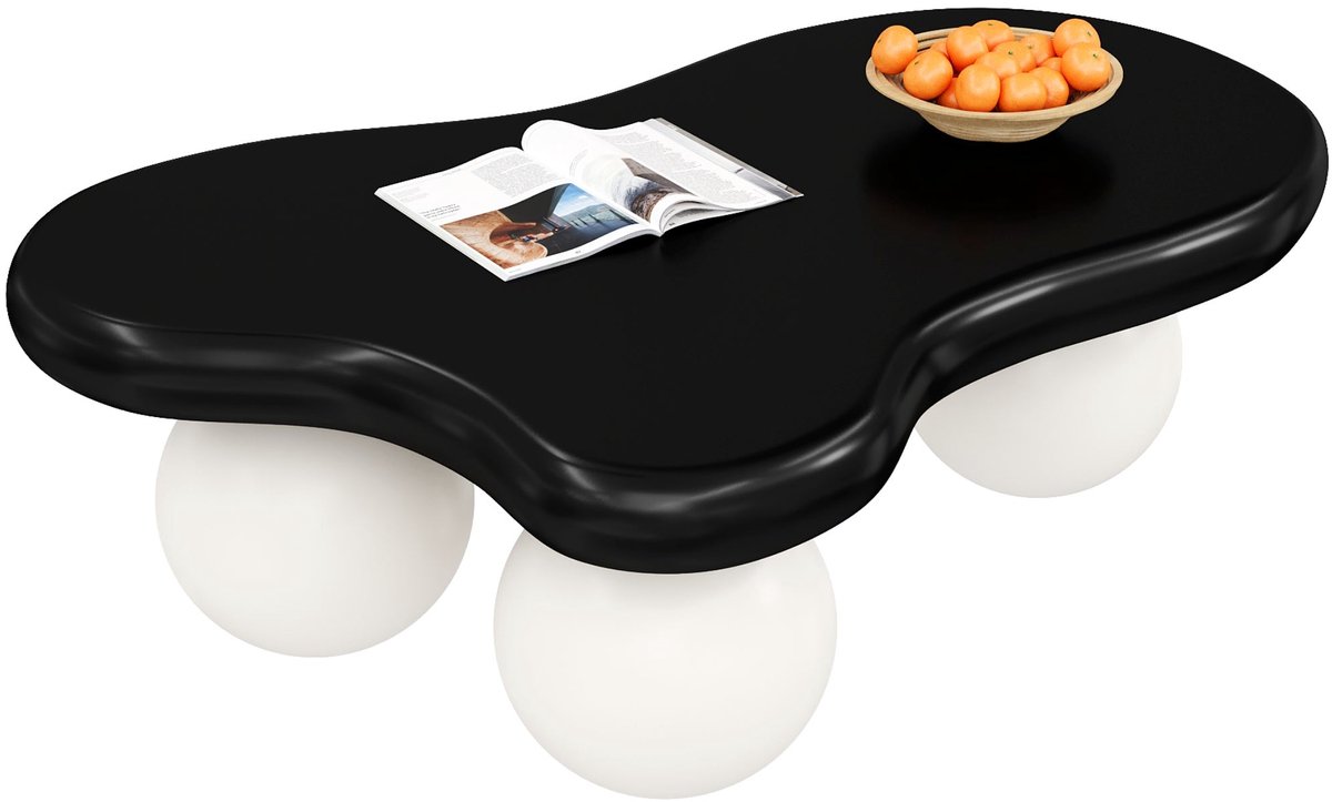 Merax Wolkvormige Salontafel - 95 x 62,5 x 32 cm - Ledverlichting met 16 Kleuren - Afgeronde Vorm - Zwart en Wit