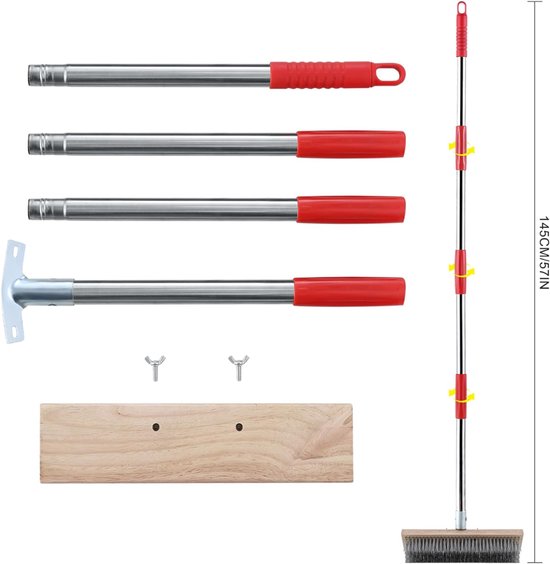 TYR® Onkruidborstel - Borstel en Bladschraper - 4 Roestvrijstalen Verlengstukken - Onkruidverwijderborstel - Zilver/Rood - 4cm x 30cm x 145cm van tyr — afbeelding 5
