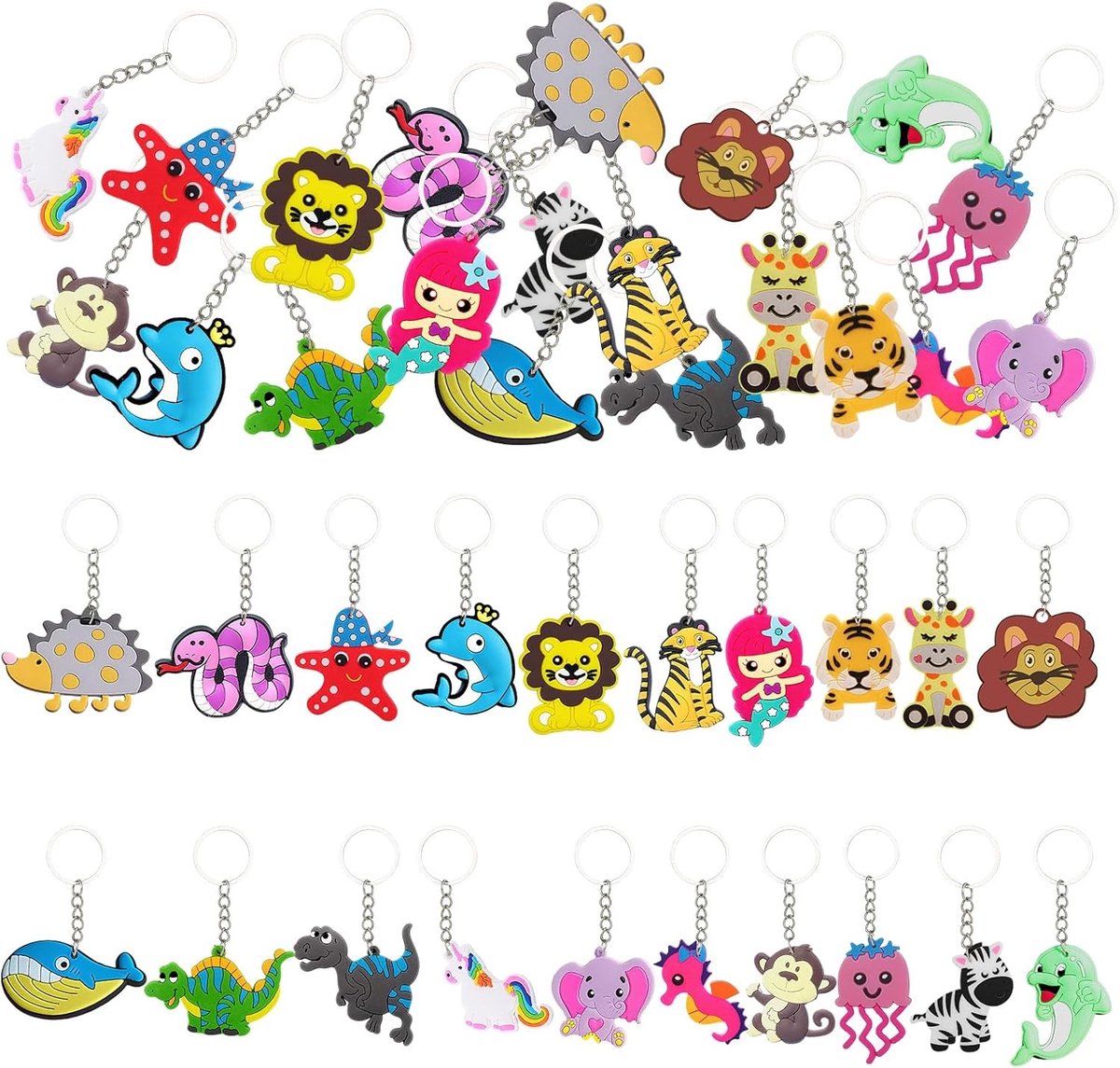40 Dieren Sleutelhangers Set van 40 Stuks voor Verjaardagsfeestjes - Silicone Sleutelhouders, Leuke Cartoon Cadeaus en Party Favors voor Kinderen