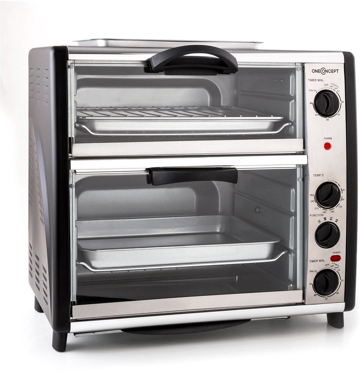 Klarstein Oven All-You-Can-Eat Dubbele Grill - 42L 2350W - Mini-Oven Bakoven met Draaispit - voor Keuken - Thermostaat Grillplaat Roosters - 2 Bakcompartimenten BBQ-Functie - Tafeloven