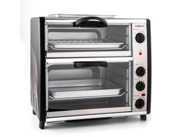 Klarstein Oven All-You-Can-Eat Dubbele Grill - 42L 2350W - Mini-Oven Bakoven met Draaispit - voor Keuken - Thermostaat Grillplaat Roosters - 2 Bakcompartimenten BBQ-Functie - Tafeloven