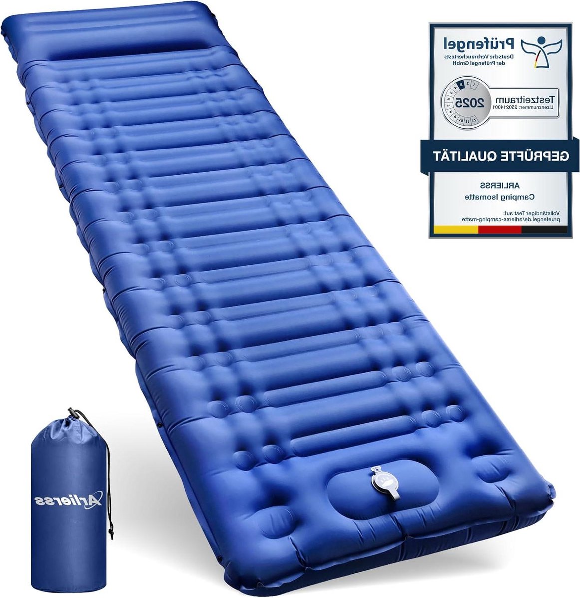 Kampeer slaapmat - Luchtbed met pomp - Comfortabel slapen buiten - 12 cm dikke isolatie - 300 kg draagkracht - Blauw