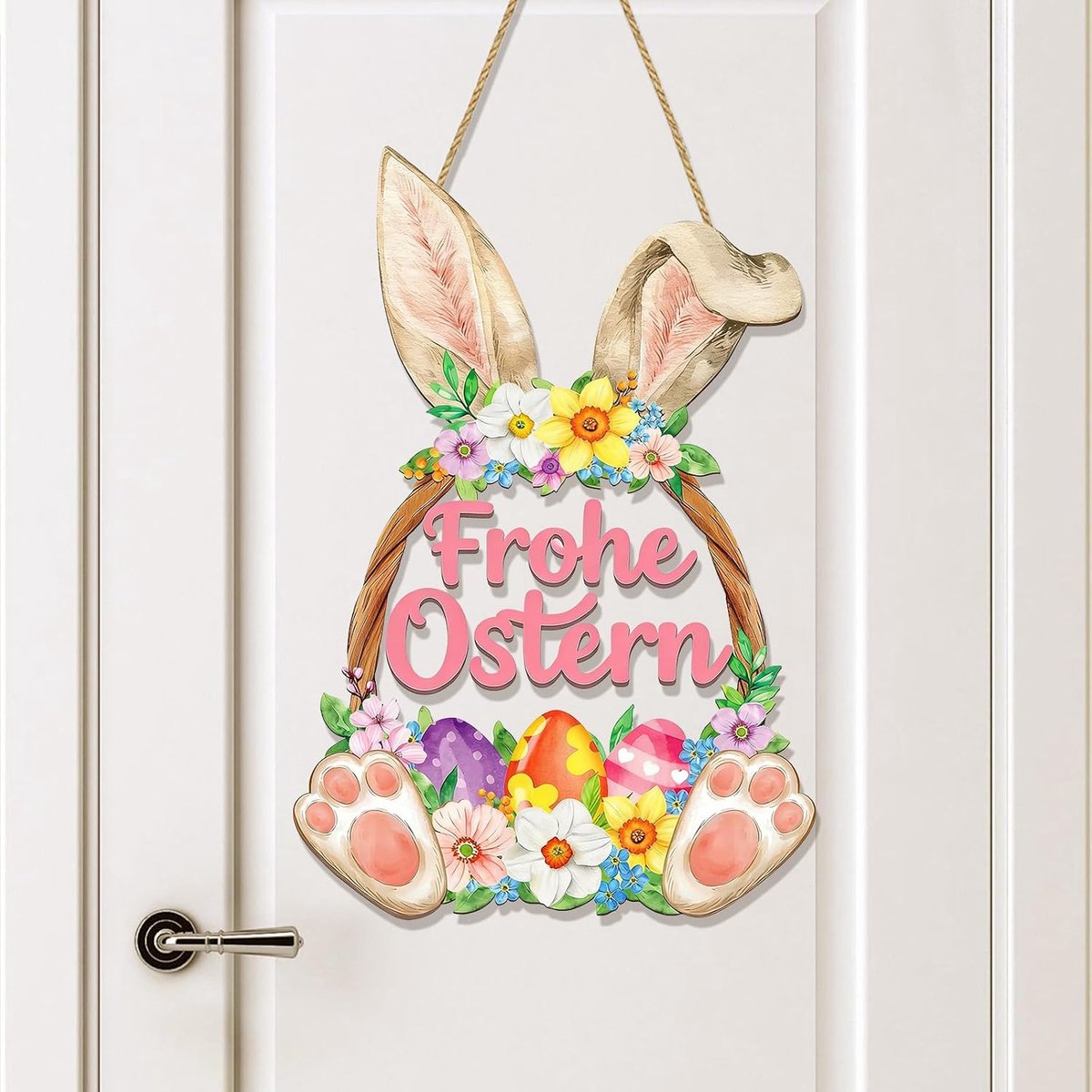 Deurbordje Vrolijk Pasen Paashaas Deurbord Hout Decoratiebord voor Pasen Decoratie Deurbordjes Paasgeschenk Vintage Konijn Houten bord Wanddecoraties Vrolijk Pasen