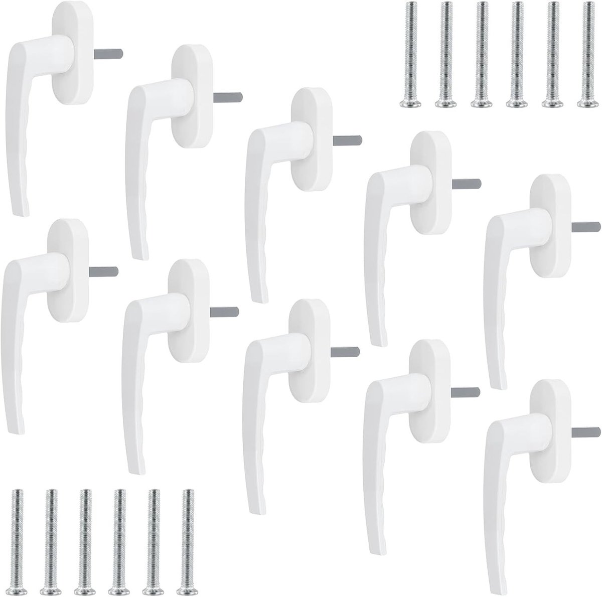 Set van 10 witte 35 mm raamhandles voor ramen en deuren, inclusief vergrendeling voor balkon en patio