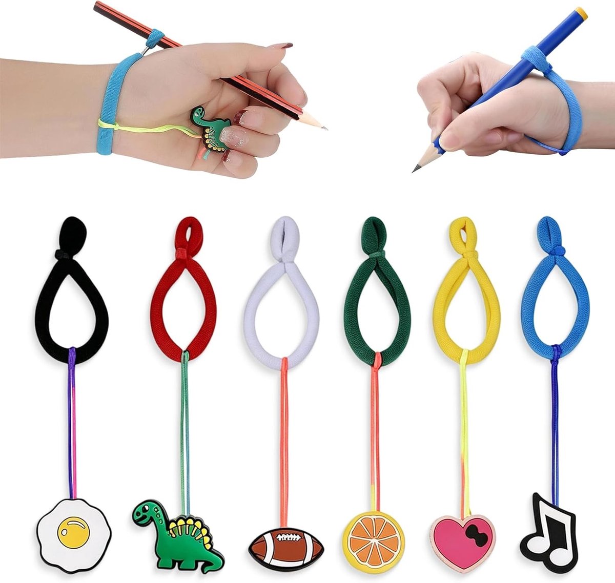 Siliconen pengrepen in dinosaurus-design, 6 kleuren, ergonomisch en ideaal voor schrijven en tekenen, geschikt voor zowel rechts- als linkshandigen.