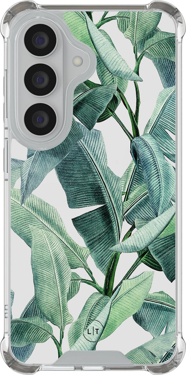 Shockproof hoesje - Geschikt voor Samsung Galaxy S26 - Banana leaves - Extra sterke case - TPU/polycarbonaat - Print / Illustratie - Groen, Transparant