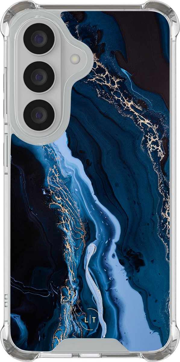Shockproof hoesje - Geschikt voor Samsung Galaxy S26 - Marmer lagoon blauw - Extra sterke case - TPU/polycarbonaat - Marmer - Blauw, Transparant