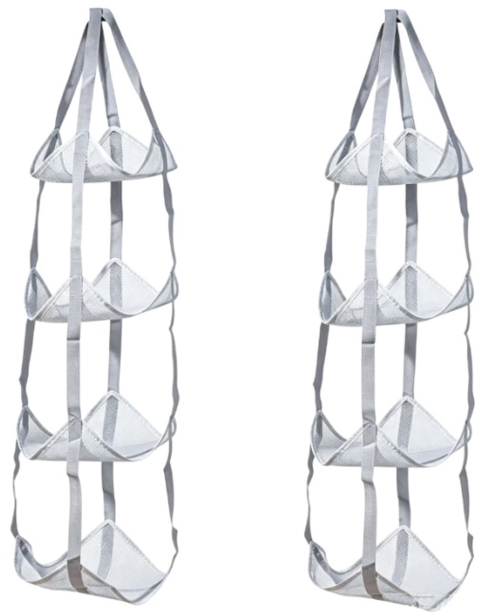 casalora Hangende Opbergnet Set van 2 – 4-Laags Ballenopberger – Wandopslag voor Ballen, Helmen, Tassen en Knuffels – 30 x 30 x 110 cm– Grijs