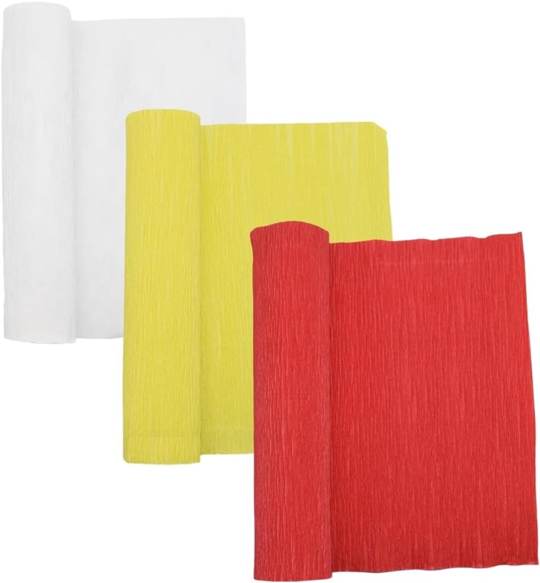 Crepepapier Rollen voor Bloemen en Decoraties - 3 Stuks, 10" Breed, 2.4m Lengte voor Feestversiering en Creatieve Knutselprojecten (Wit, Geel, Rood)