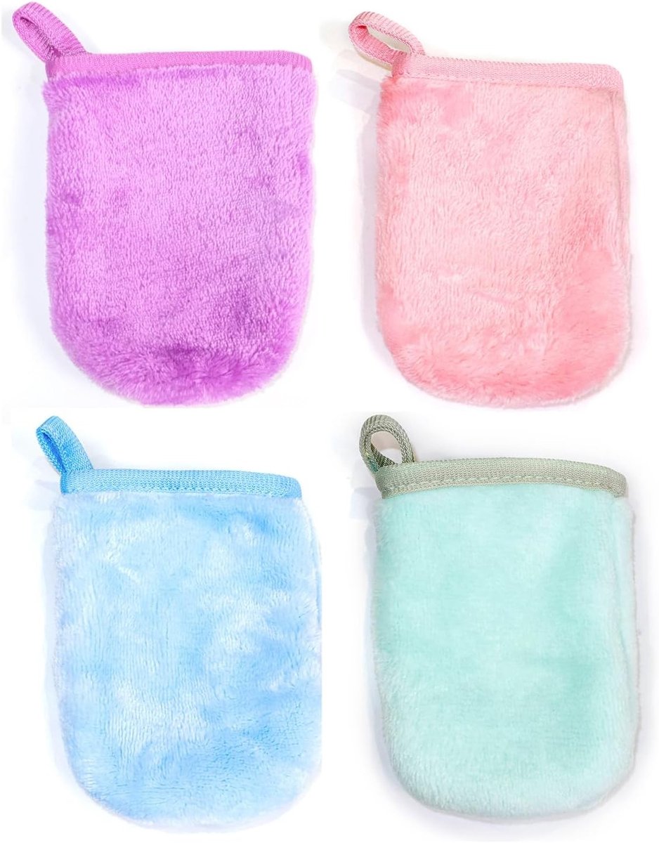 Herbruikbare make-up remover handschoenen van microvezel, 4 stuks, zacht, effectief en ideaal voor dieptereiniging van de gevoelige huid