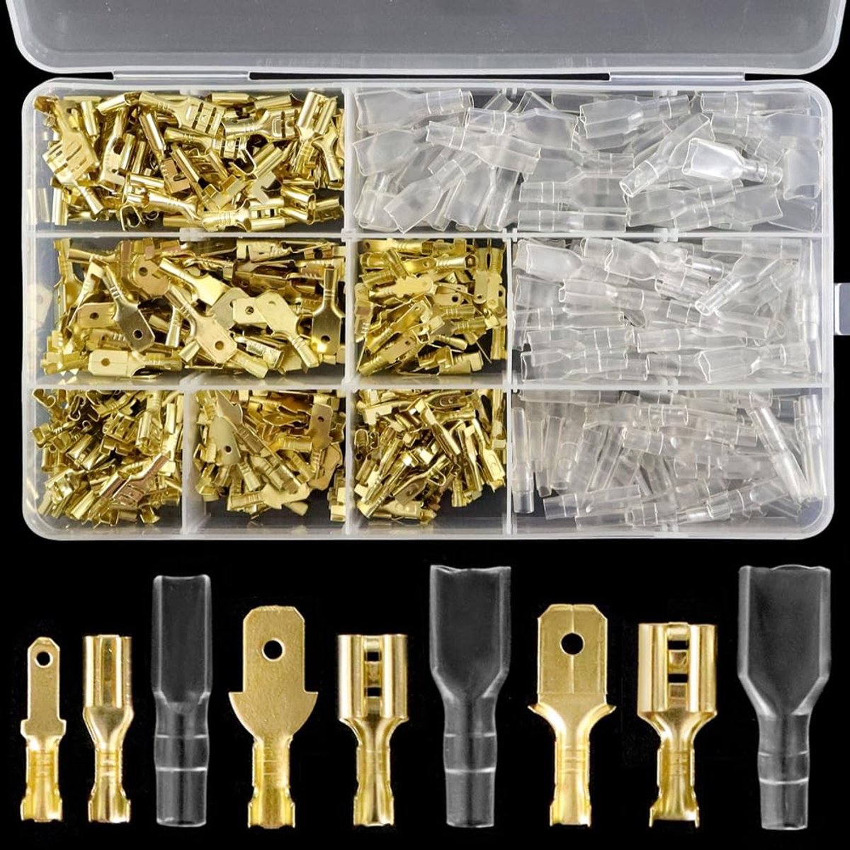 Set van 450 elektrische krimpkabelschoenen met isolatiesleeves, goudkleurig, geschikt voor elektrische verbindingen, 0.3 cm en 0.5 cm