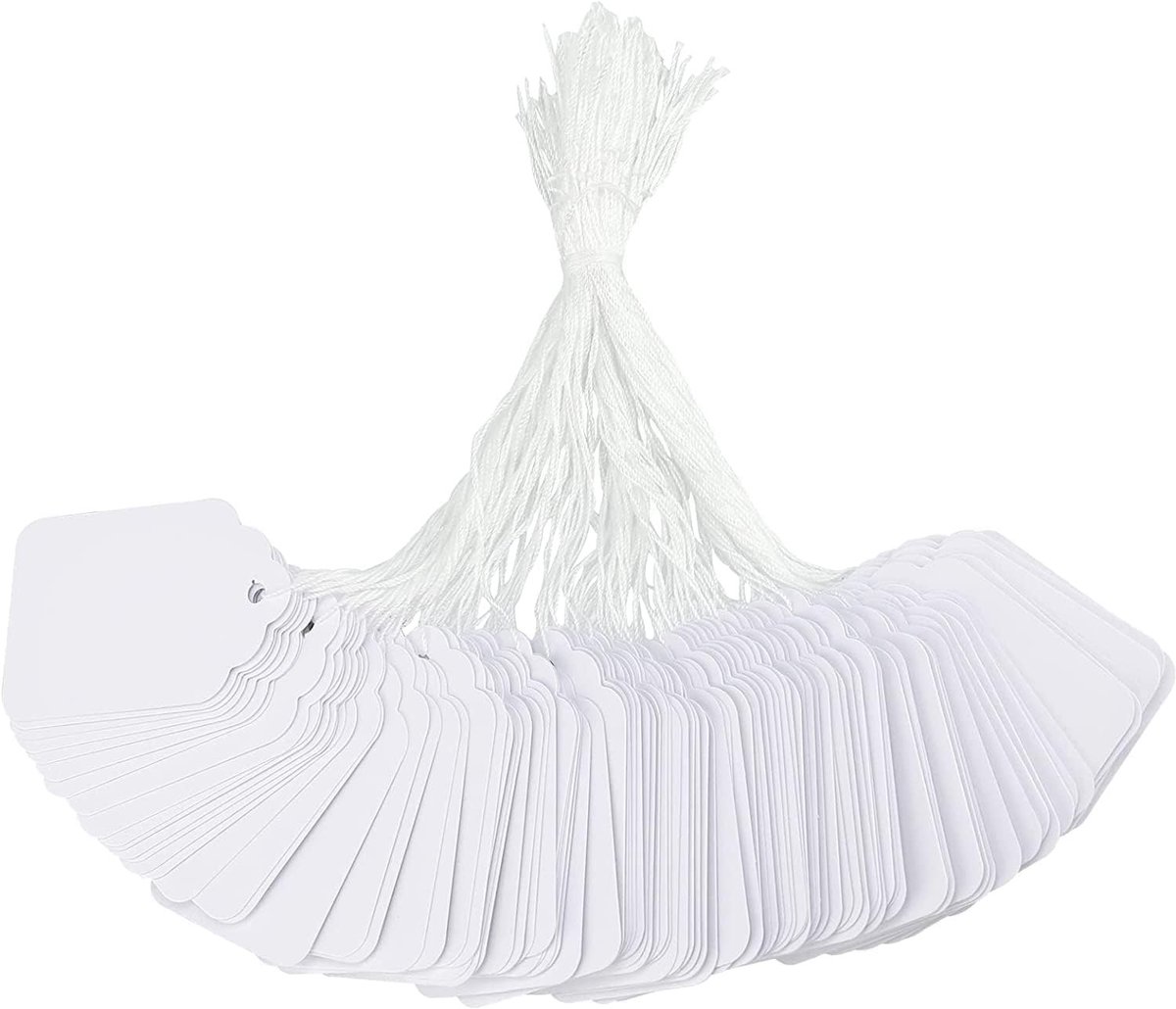 Set van 100 Kleine Prijsetiketten, Handetiketten 3x4.8cm, Kraftpapier Wit, Ideaal voor Markten, Sieraden en Cadeaus
