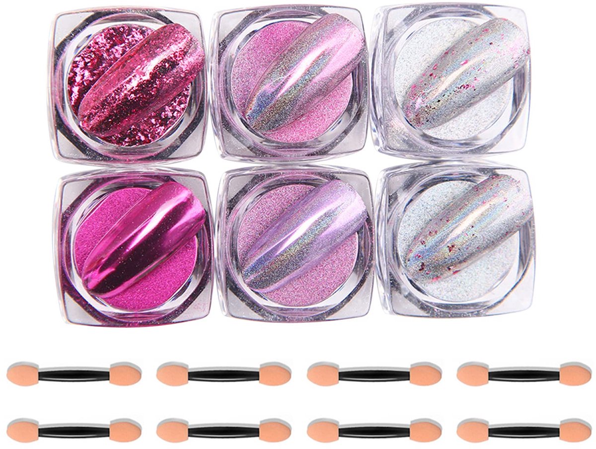 Nagelpoeder 6 dozen - Aurora Magic Mirror Effect - holografisch - voor creatieve nail art decoratie - ShopVlot