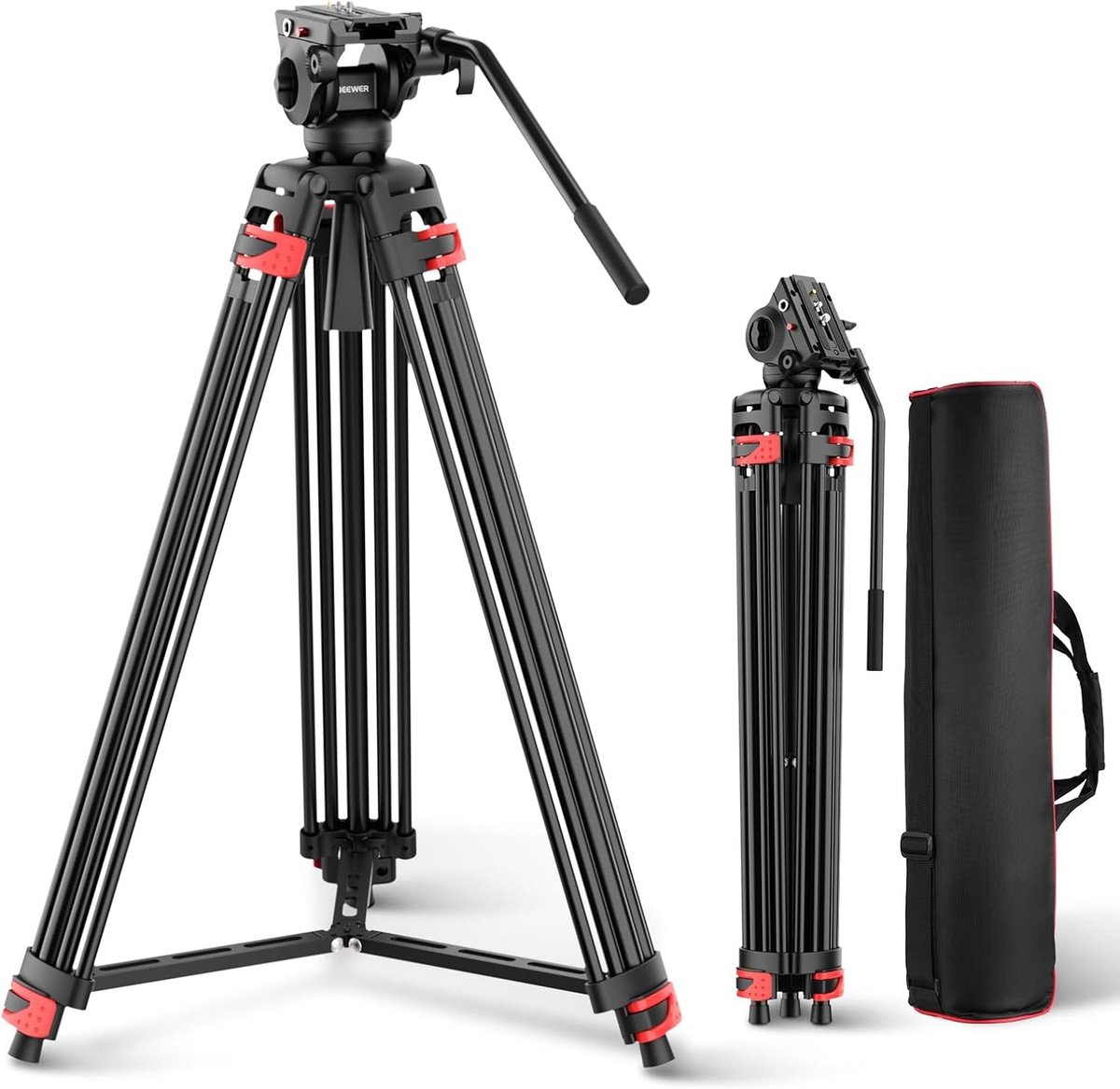 Professionele 74 Inch Video Statief met Vloeistofkop en Robuuste Metaalconstructie voor Camera's en Videocamera's
