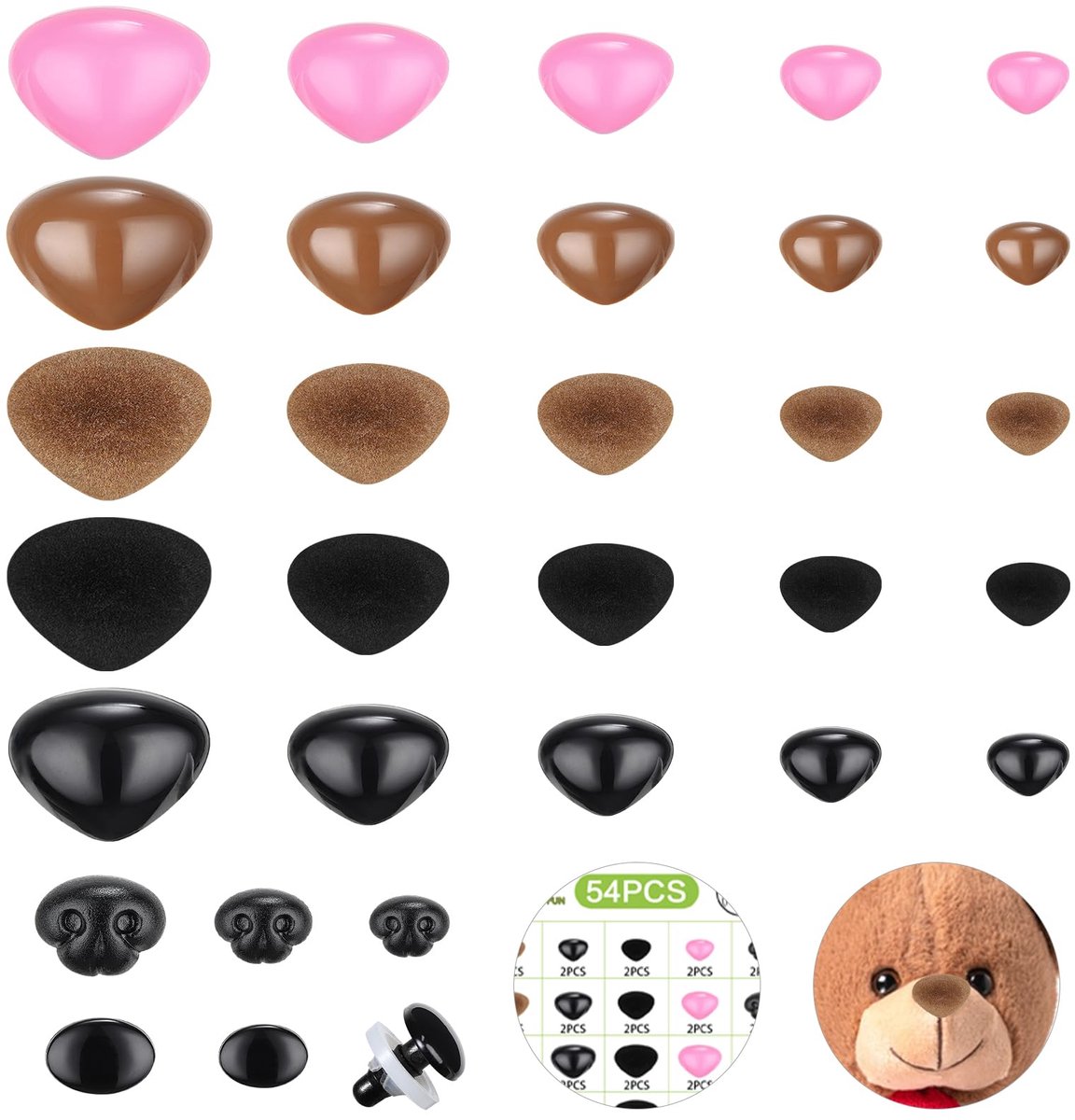 Veiligheidsneuzen 54 stuks 15-30 mm - met sluitringen - voor knuffeldieren - eenvoudig te bevestigen - ShopVlot