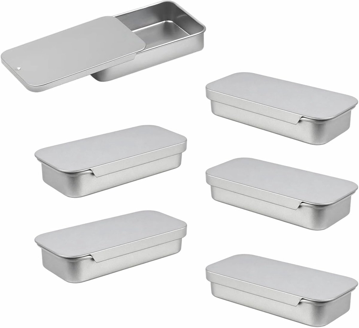 Set van 6 kleine metalen doosjes 50×25×10mm met schuifdeksel voor opslag en organisatie