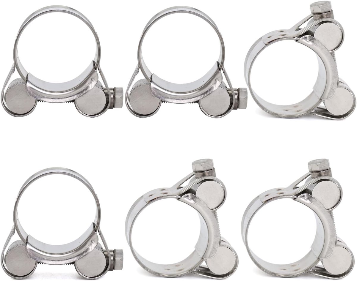 Set van 6 RVS Slangklemmen, Sterke Klemmen voor Slangen, Spanningsbereik 23-25mm, Bandbreedte 18mm, Duurzaam en Betrouwbaar