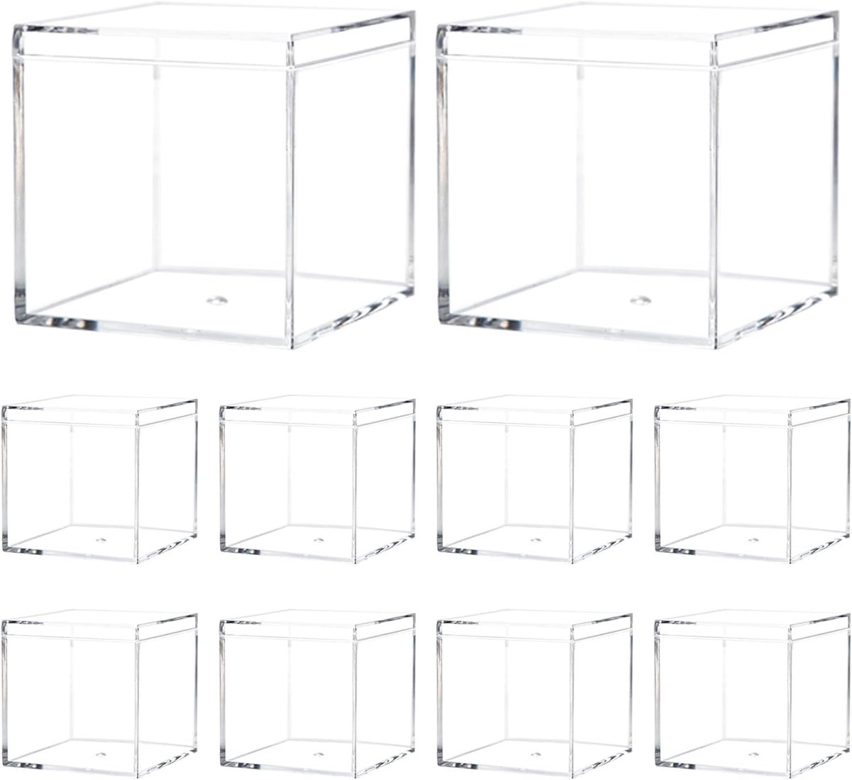 Set van 10 Acryl Dozen met Deksel voor Sieradenopslag en Organisatie - 6 x 6 x 6 cm, Transparant en Duurzaam