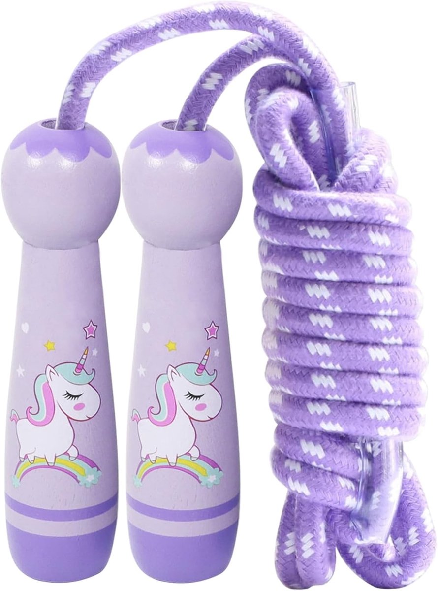 Verstelbaar springtouw voor kinderen met houten handvat, ideaal voor fitness en touwspringen, perfect voor meisjes en jongens