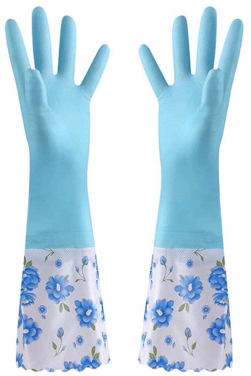 Reinigingshandschoenen blauw - waterdicht - katoen gevoerd - ideaal voor huishoudelijk gebruik - ShopVlot