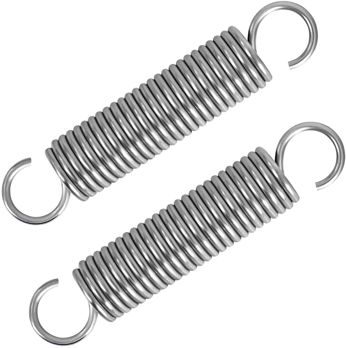 Verstelbare RVS spiraalveren met haak, trekveren voor diverse toepassingen, 100 mm lang, 20 mm diameter, 12 kg treksterkte, set van 2 stuks