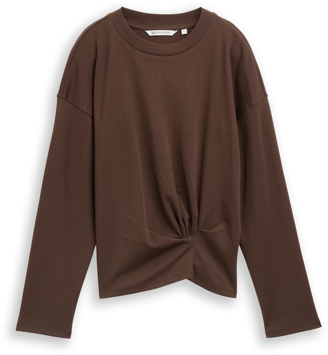 Tom Tailor Denim - Loose fit shirt met lange mouwen en knoopdetail - Maat M - cool dark brown