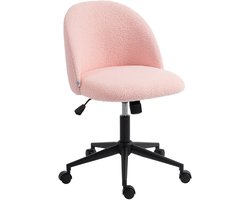 HOMCOM Office Chair-Teddyfleece (100 % Polyester)-59L x 52B x 84,5H cm-Rosa