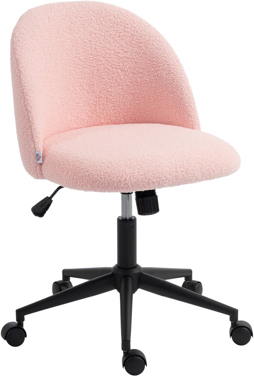 HOMCOM Office Chair-Teddyfleece (100 % Polyester)-59L x 52B x 84,5H cm-Rosa