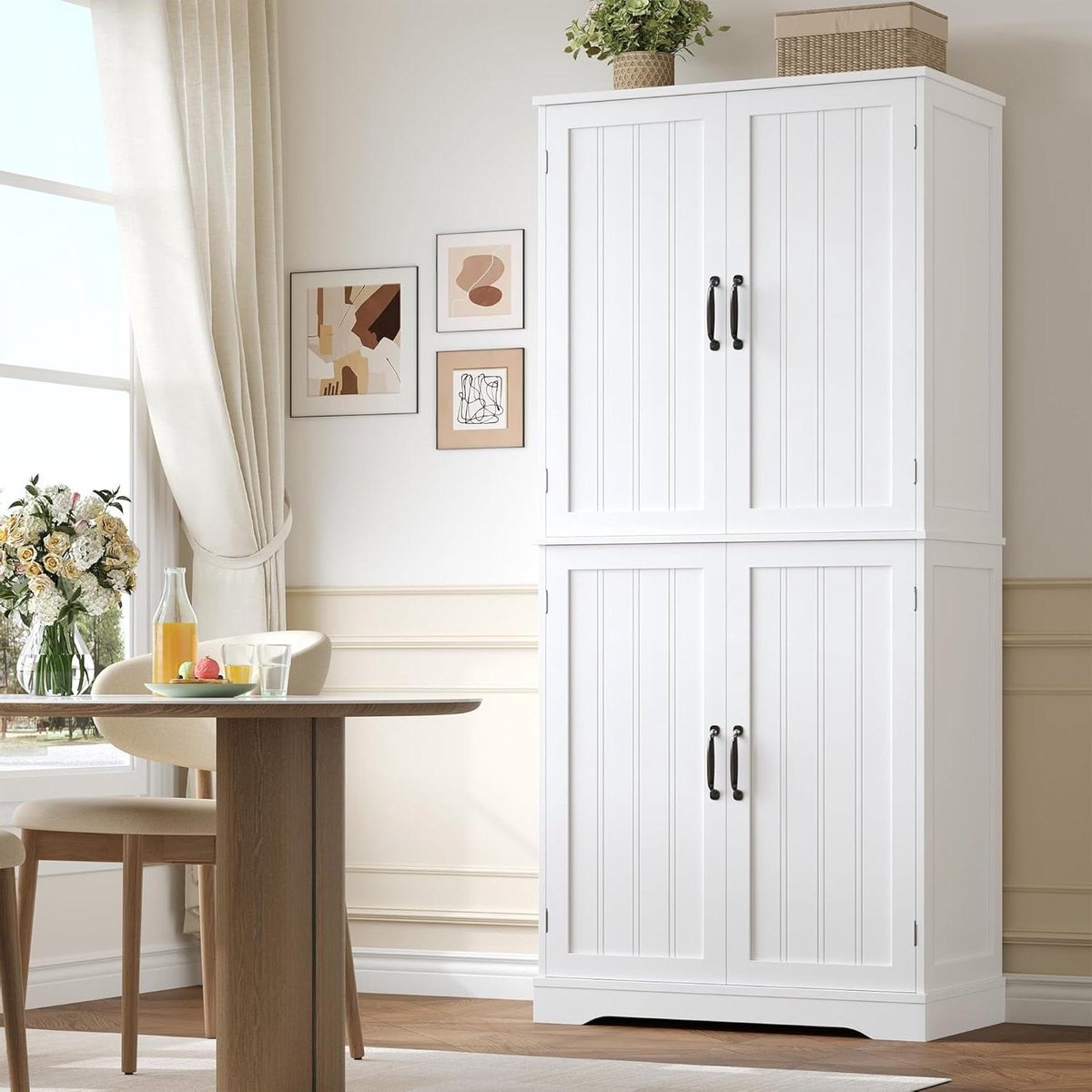 Hoge Keukenkast - Buffetkast Opslagkast - Keuken Organiseren - 4 Deuren 180cm - 80 x 40 cm - Wit