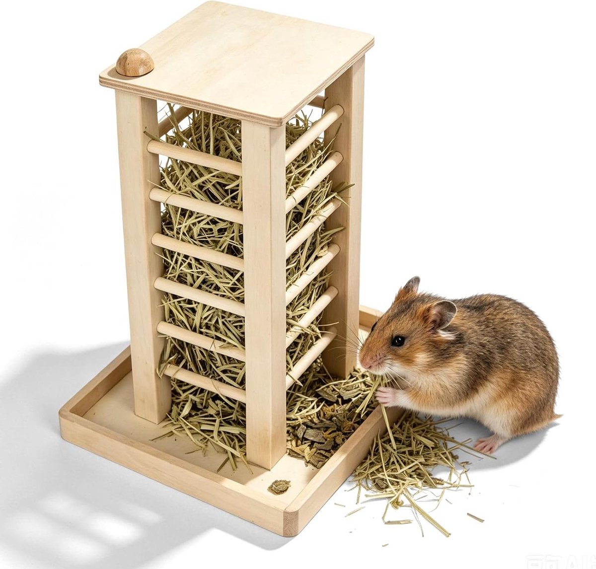 Hooiruif voor knaagdieren - Voerbak Hout - Netjes voeren - Hoge capaciteit bodem - 36 x 24 x 24 cm