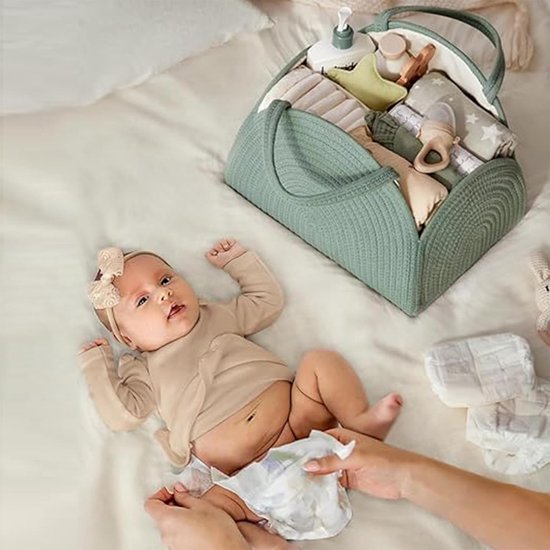 Luiercaddy Organizer - Baby Opberger - Baby Spullen Opslag - Met T-vormig Verdeelschot - 37x27x22 cm - Groen — afbeelding 2