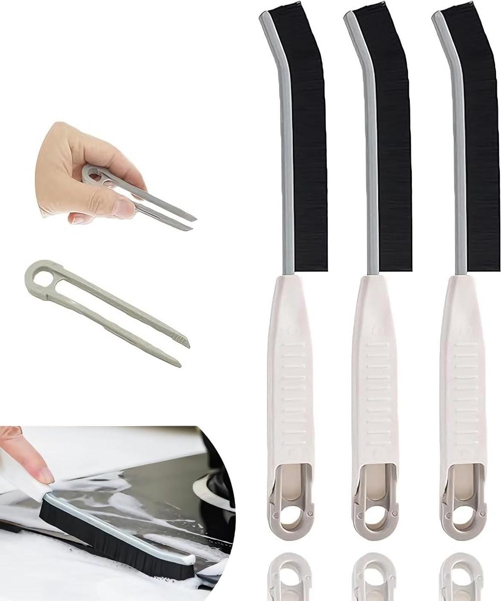 Hoekreinigingsborstelset - Voegenborstel set - Smal schoonmaken - Ophangfunctie en clips - 3 stuks - Zwart