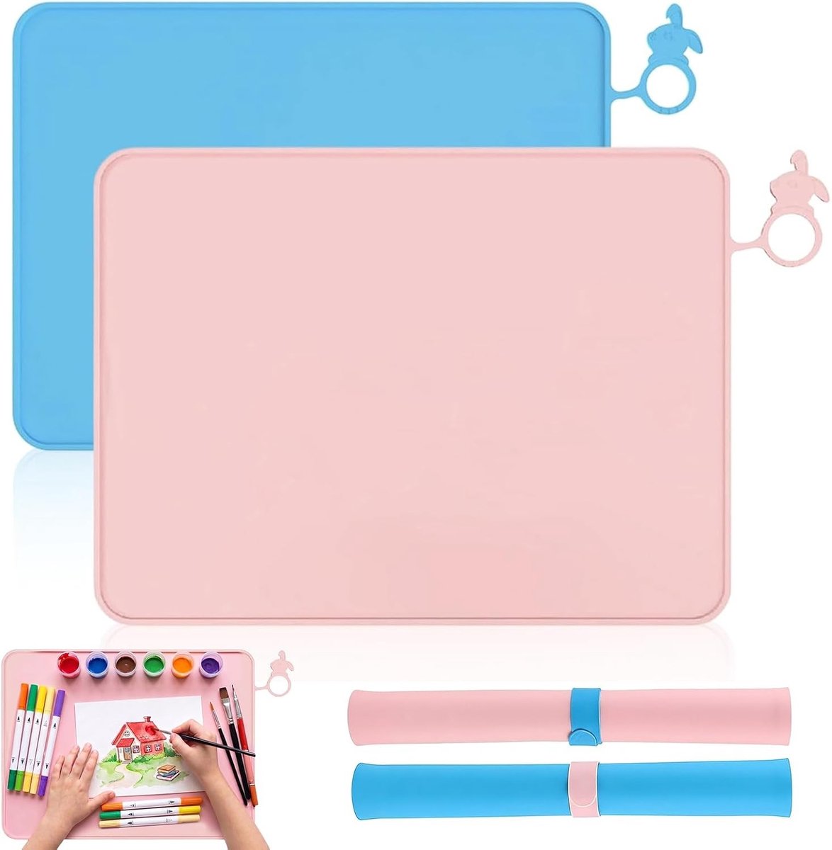 Set van 2 Herbruikbare Siliconen Schildermatten 60 x 40 cm voor Creatieve Klussen, Tafelmat en Schilderen in Roze